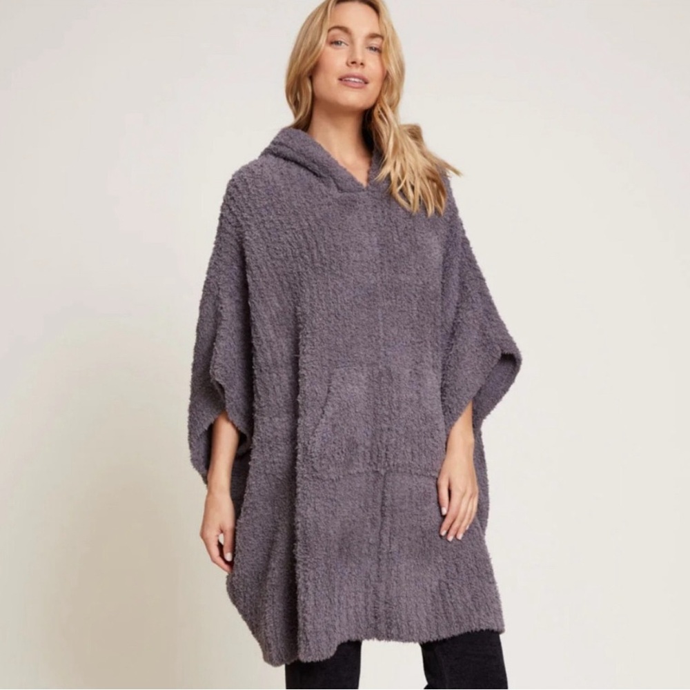 Barefoot Dreams Cozy Chic Oversized Hooded Poncho Hoodie Pullover Gray Cozy Soft